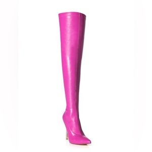 Azalea Wang Barbie Pink Vegan Leather Knee High Over the Knee Boots